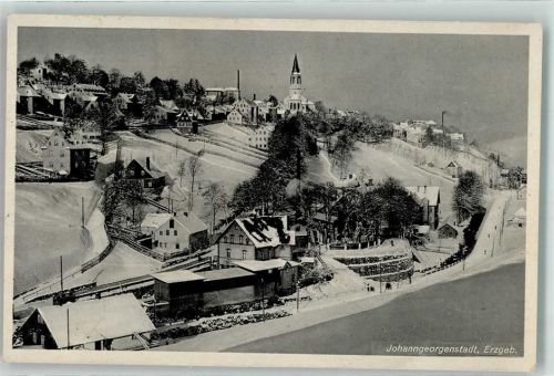 Johanngeorgenstadt 1939 mit Ev. Stadtkirche im Schnee