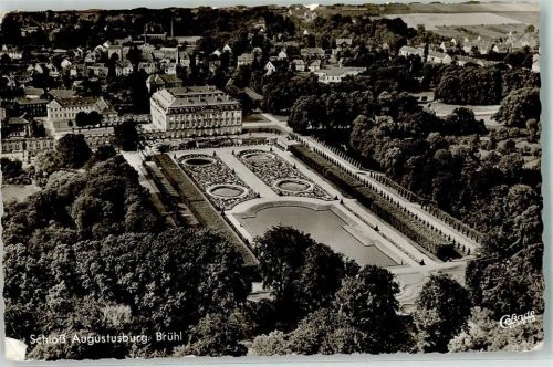 50321 W5040 Brühl , Rheinl Foto AK Fliegeraufnahme von Schloss und Park Augustusburg