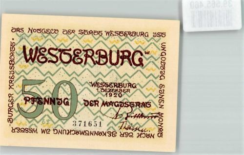 Westerburg 50 Pfennig Notgeld 1920 Schloss Wappen Turm Adler
