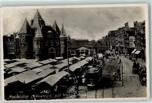 Amsterdam 1927 Straßenbahn Marktszene Foto-AK