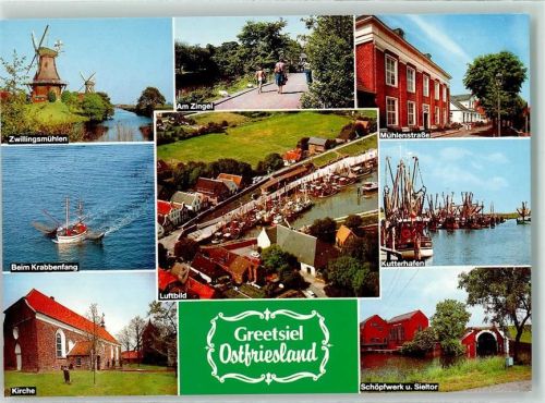 Greetsiel Zwillingsmühlen Am Zingel Mühlenstraße Kutterhafen Fliegeraufnahme Krabbenfang Windmühle Kirche Schöpfwerk Sieltor