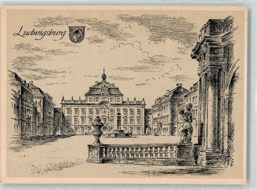 Ludwigsburg Schloss Ludwigsburg Zeichnung sign. L.Schäfer-Grohe Württembergische Städtebilder Nr.48