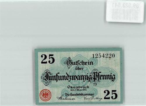 Osnabrück 1917 Gutschein über 25 Pfennig Handelskammer Osnabrück