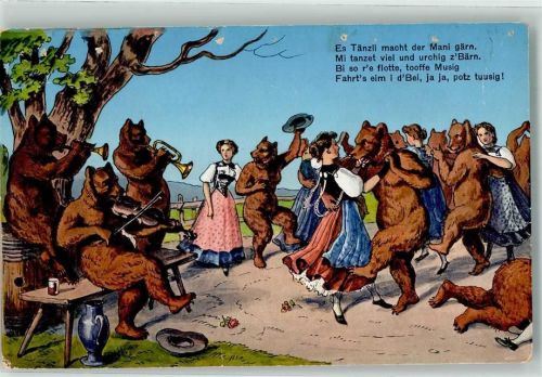 Bären Geige Trompete Frauen Tracht Spruch Verlag Wehrli Nr.2311