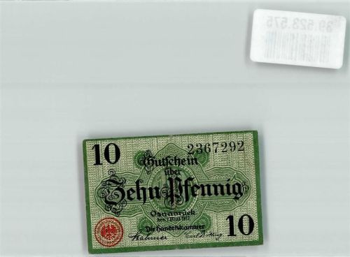Osnabrück 1917 Gutschein über 10 Pfennig Handelskammer Osnabrück