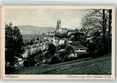 Klosterneuburg 1923 Mühlgasse mit Stift und Stiftskirche Klosterneuburg