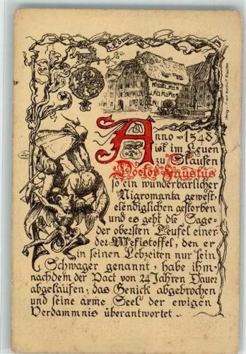 Staufen 1912 Mephisto Teufel Lithographie
