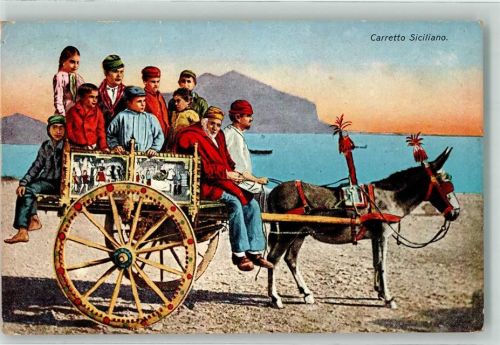 Taormina 1931 Eselkarren Tracht Ort lt. Stempel