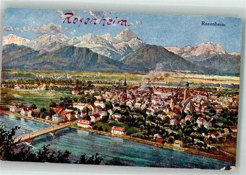 Rosenheim 1920 Innbrücke mit Wendelstein Künstlerpostkarte Nr. 9657