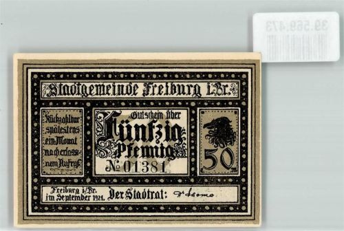 Freiburg 1921 50 Pfennig Stadtwappen