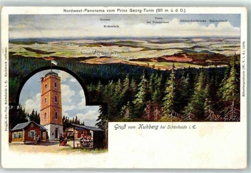 Schönheide 1909 Prinz-Georg-Turm Vogelschau Kuhberg und Umgebung