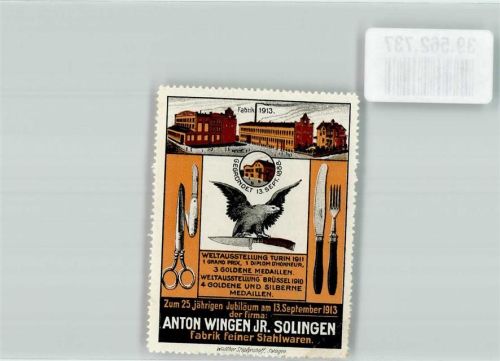 Solingen 1913 25. Jubiläum Anton Wingen Jr. Fabrik feiner Stahlwaren Vignette