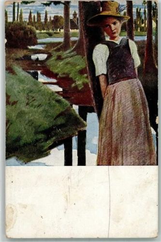 1917 sign. Prof. Keller Die Amper Künstlerkarte Stempel Deutsche Kinderpost