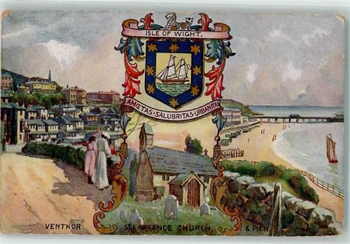 Ventnor 1912 Wappen St. Lawrence Kirche Lithographie Isle of Wigth