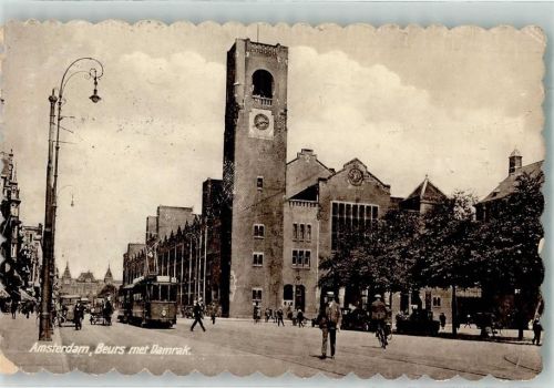 Amsterdam 1928 Straßenbahn Börse Damrak Foto AK