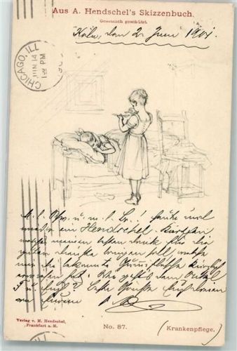 1901 Aus Hendschel's Skizzenbuch No. 87 Krankenpflege Mädchen kümmert sich um das kranke Geschwisterkind