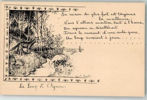 Der Wolf und das LAmm sign. Mainet A. Spruch