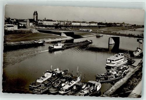 Mannheim Kurpfalzbrücke Motorschiff Nibelung Straßenbahn Turm Foto AK
