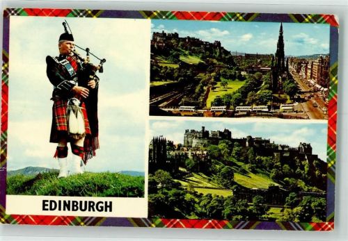 Edinburgh 1973 Princess Street The Scott Monument Burg Dudelsackspieler Tracht