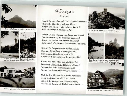 Bad Bergzabern Wasgau Trifelsburgen bei Annweiler Seehof-Weiher Kur- und Konzerthalle Dahn Schwanenweiher Burg Berwartstein Rathaus Dörrenbach Gedicht von Heinrich Kissel