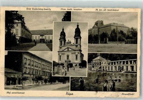 Pápa 1938 Schwimmbad Schloss Kath. Kirche