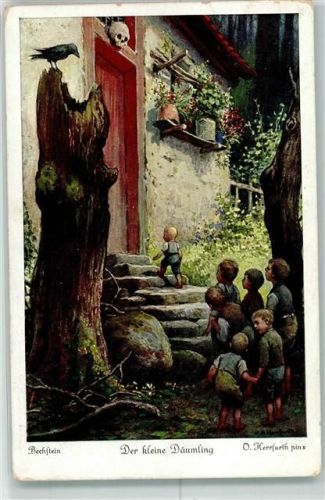 Der kleine Däumling Kinder Totenkopf Rabe sign. Herrfurth O. Uvachrom Serie 311 Nr.4847