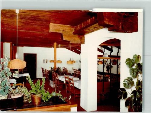 Oberstaufen Gasthaus Sonnenhalde Gastraum Pflanzen Ort handschriftlich Foto Original aus Archiv eines Ansichtskartenverlags