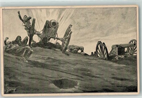1917 sign. Casberg, Paul Zusammengeschossene russische Artilleriestellung Kriegsbilder-Postkarte Reclam-Verlag Feldpost Inf. Reg. Nr. 135
