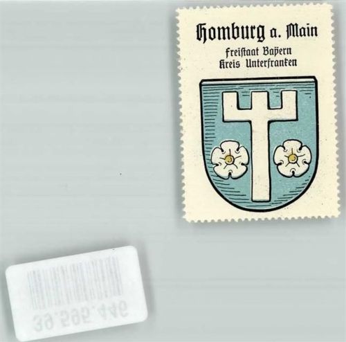 Homburg Vignette Wappen Freistaat Bayern Kreis Unterfranken Blume Weiß Blau Kaffee Hag