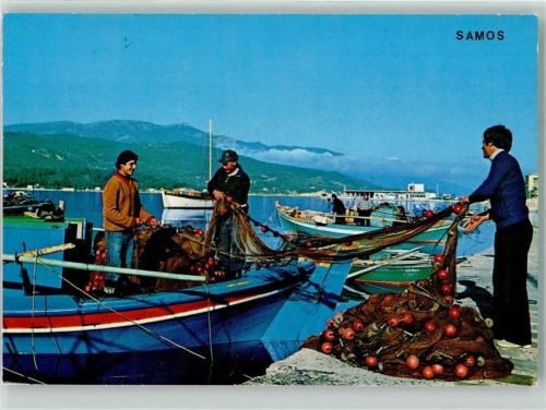 Samos Vorbereitung für Fischen Ruderboot Netz