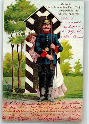 1905 Soldat Wache Frau Lithographie Gewehr