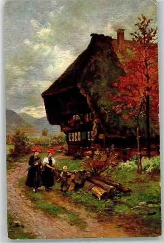 Schwarzwälder Bauernhof Tracht Künstlerkarte Serie IV Nr. 3