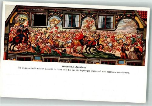Augsburg Wandbild Ungarnschlacht auf dem Lechfeld 955 Weberhaus