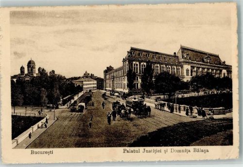 Bukarest 1916 Justizgebäude Pferdestraßenbahn Feldpost WK I 11.Bayer.Inf.Div.