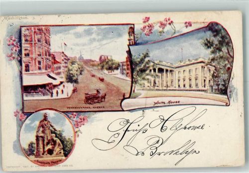 Washington D.C. 1900 Denkmal Withe House Litographie