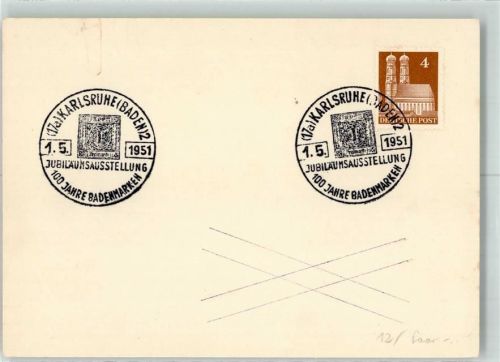 Karlsruhe Sonderstempel 100 Jahre Badenmarken Jubiläumsausstellung 1951