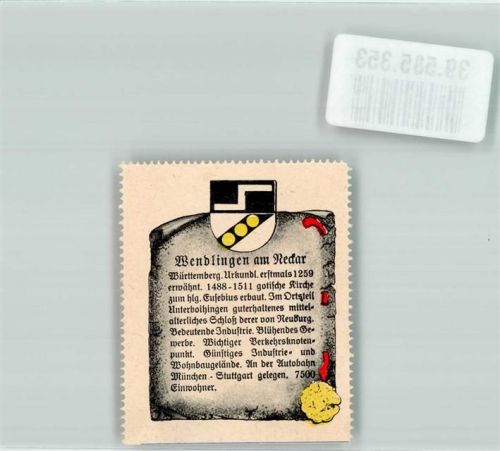 Wendlingen Wappensammelmarke Nr.535 Unsere deutsche Heimat - Wappen und Chronik Deutscher Heimatdienst