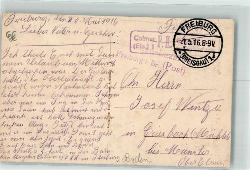 Freiburg 1916 Feldpost WK I Colmar P.K.