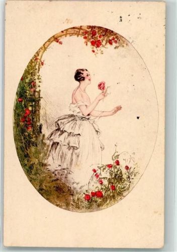 1937 1054 Paris Gravures Art Deco Frau mit Rosen