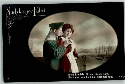 1917 Nach langer Fahrt Matrose Frau Segelboot Windmühle Nr. 203/4