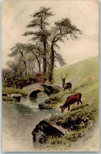Serie 1404 Waldesfrieden Hirsch und Reh Landschaft