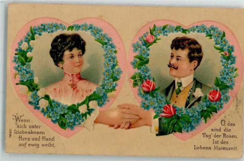 1908 Frau Paar Maiglöckchen Rosen Spruch