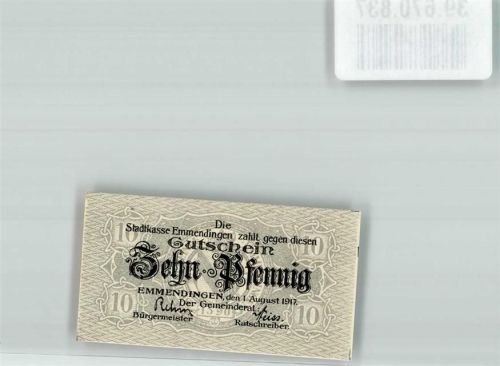 Emmendingen 10 Pfennig Notgeld Gutschein 1917 Wappen