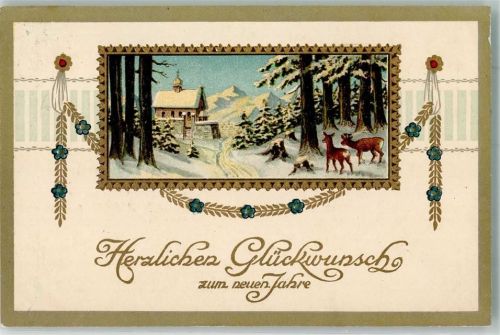 1919 Neujahr Glückwunsch Rehe