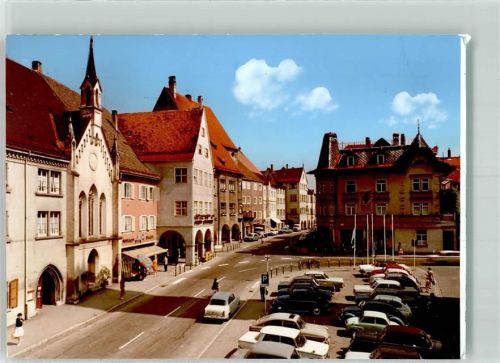 Isny Strasse Auto Ort handschriftlich Rathaus Foto Original aus Archiv eines Ansichtskartenverlags
