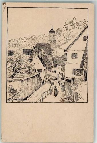 sign. Kallmorgen Friedrich Eingang ins Städtchen Zeichnung f. d. Kalender