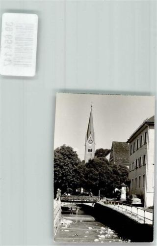 Weiler-Simmerberg Kirche Brücke Auto Litfaßsäule Ort handschriftlich Foto Original aus Archiv eines Ansichtskartenverlags