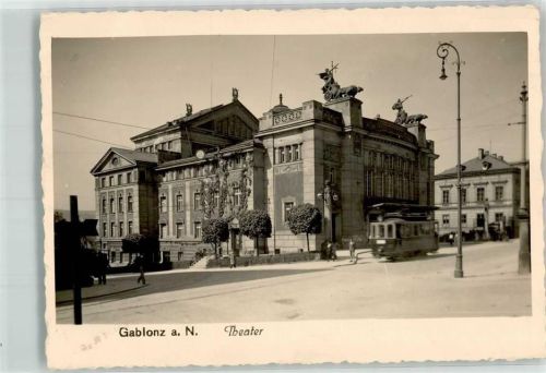 Jablonec n. Nisou 1942 Theater Straßenbahn