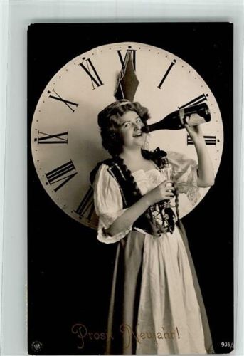 1914 Serie 936/2 Uhrenglückwunsch Tracht Dindl Sektflasche