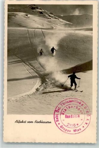 1941 Abfahrt vom Hochkasern Echt Foto Bütten Bergwelt Verlag Stempel Skihaus Hintermoos Saalfelden